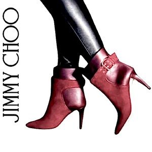 JIMMY CHOO.NWOT.AUTHENTIC.Major 85 Bordeaux Suede & Calf Leather Ankle Bootie.8.
